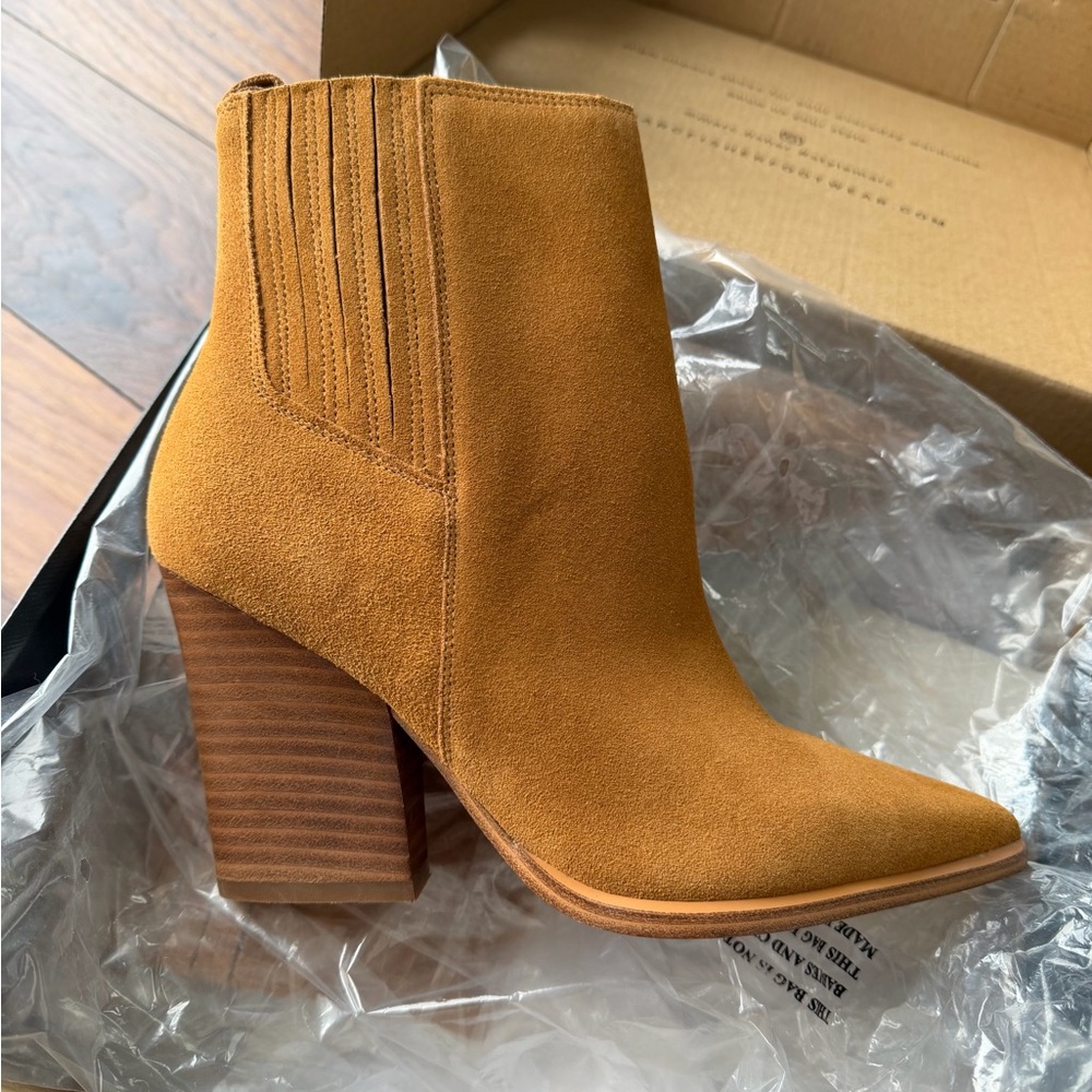 Marc Fisher Camel Suede Block Heel Boots